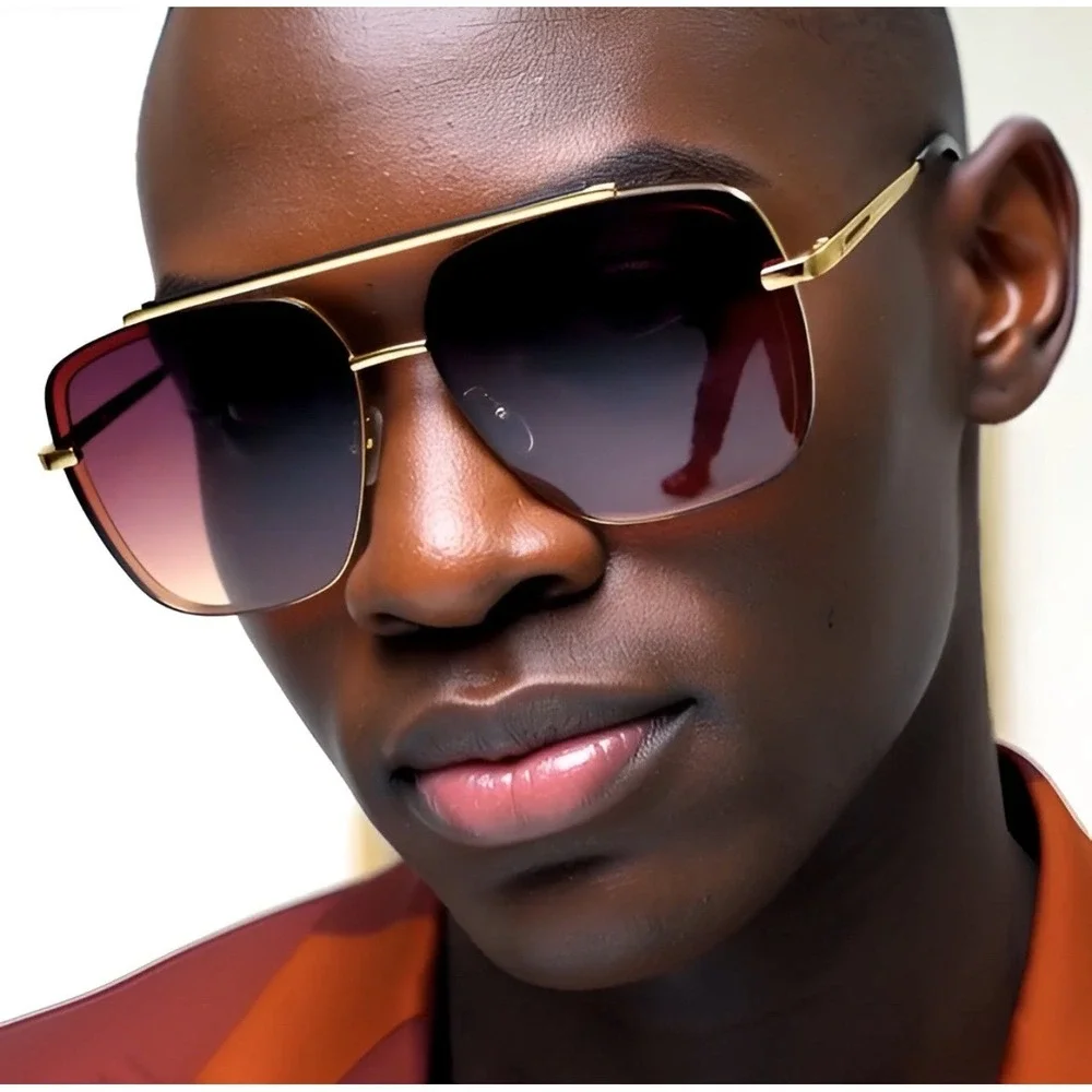 Sunglasses Square Gold Frame Flat Top Bar Driving Outdoor Shades Retro Lentes‎